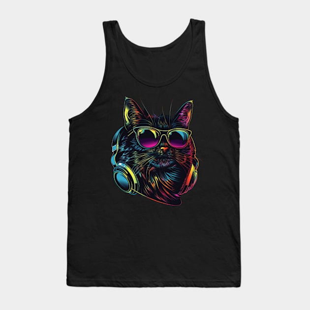 Cat DJ Rave Tank Top by BilodeauBlue